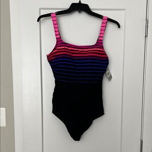 Reebok Pink and Blue Striped Swimsuit size 18